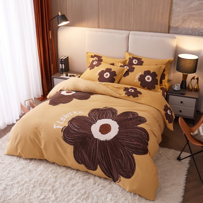 91家纺网 家纺一手货源 找家纺 金纱玉纺2022新款全棉生态大版磨毛四件套 颜悦