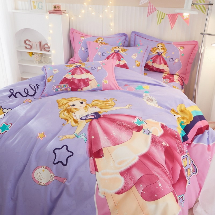 91家纺网 家纺一手货源 找家纺 金纱玉纺2022新款全棉生态大版磨毛四件套 阳光公主