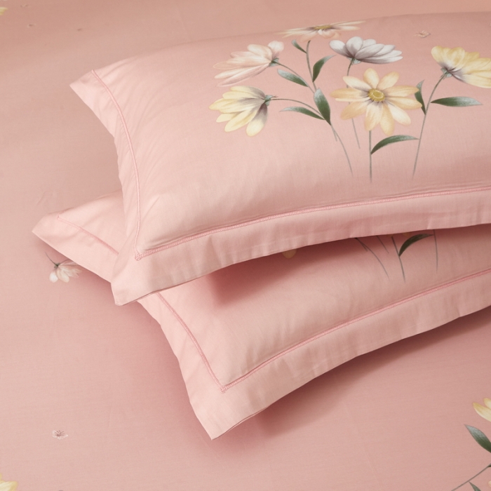 91家纺网 家纺一手货源 找家纺 金纱玉纺2022新款全棉生态大版磨毛四件套薇漫-粉