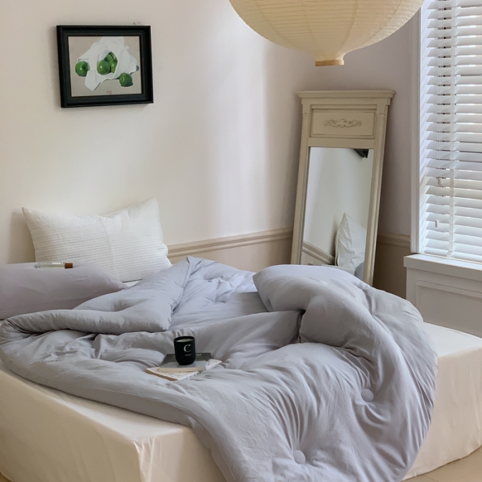 91家纺网 家纺一手货源 找家纺 星期八2022新款水洗棉纯色春夏秋冬被 灰色