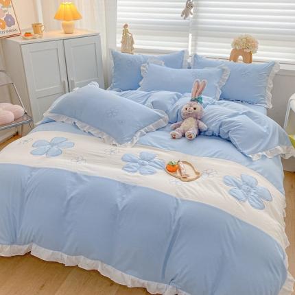 91家纺网 家纺一手货源 找家纺 （总）2025常供款直播热卖韩版加厚磨毛刺绣花边四件套