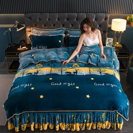 91家纺网 家纺一手货源 找家纺 新8.5-9.5斤法莱绒四件套珊瑚牛奶金貂绒四件套床裙晚安鹿