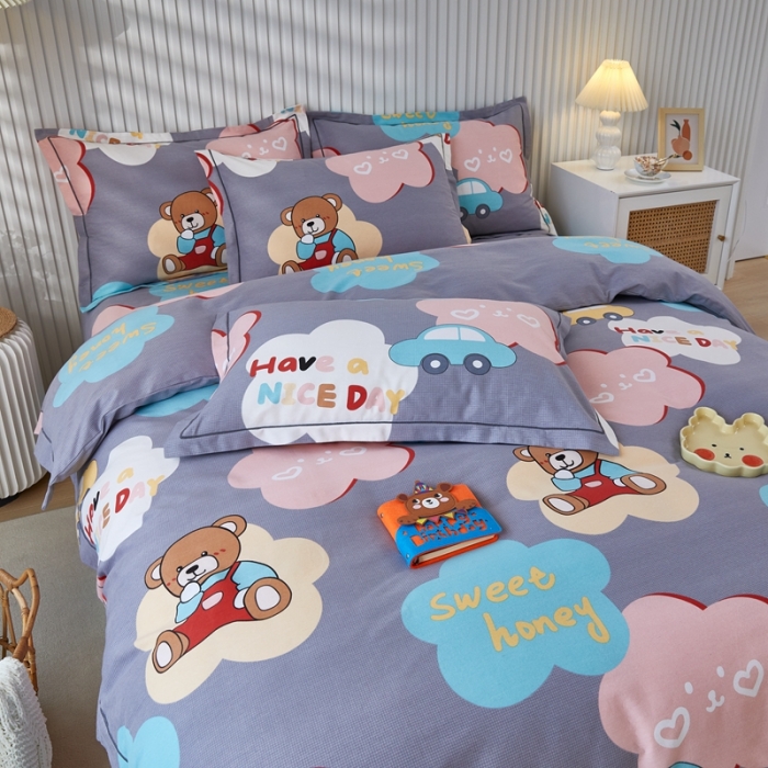 91家纺网 家纺一手货源 找家纺 杜先生 2023新款全棉加厚磨毛系列单被套浪漫小熊-灰