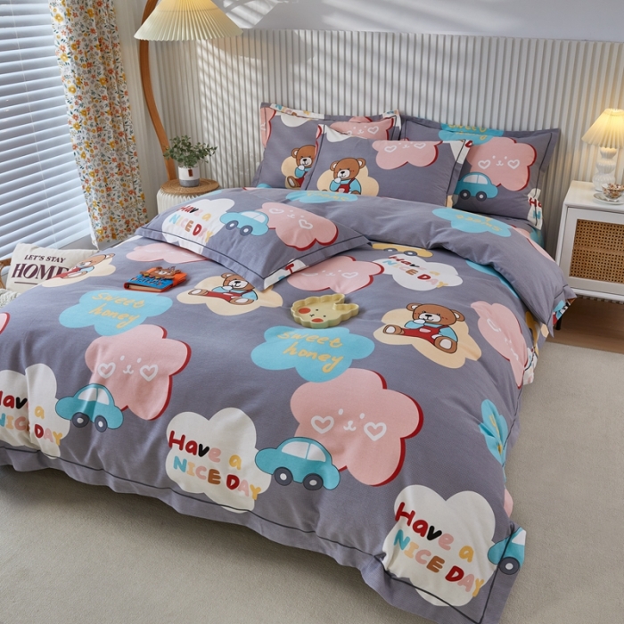 91家纺网 家纺一手货源 找家纺 杜先生 2023新款全棉加厚磨毛系列单被套浪漫小熊-灰