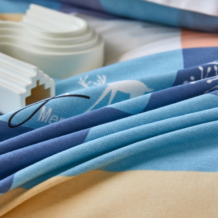 91家纺网 家纺一手货源 找家纺 杜先生 2023新款全棉加厚磨毛系列单被套鹿角小镇-蓝