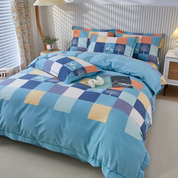 91家纺网 家纺一手货源 找家纺 杜先生 2023新款全棉加厚磨毛系列单被套鹿角小镇-蓝