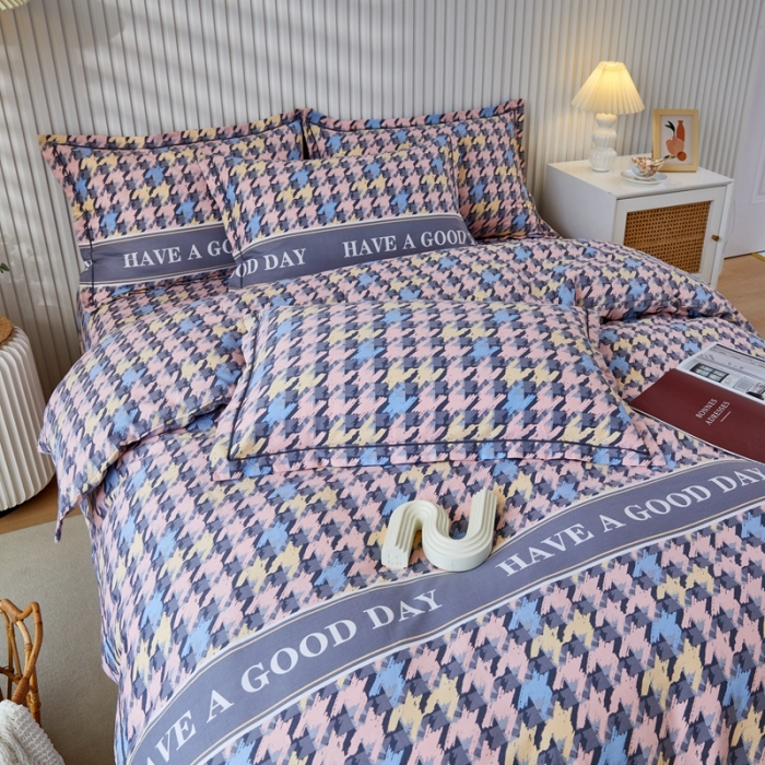 91家纺网 家纺一手货源 找家纺 杜先生 2023新款全棉加厚磨毛系列单被套千鸟生活-粉