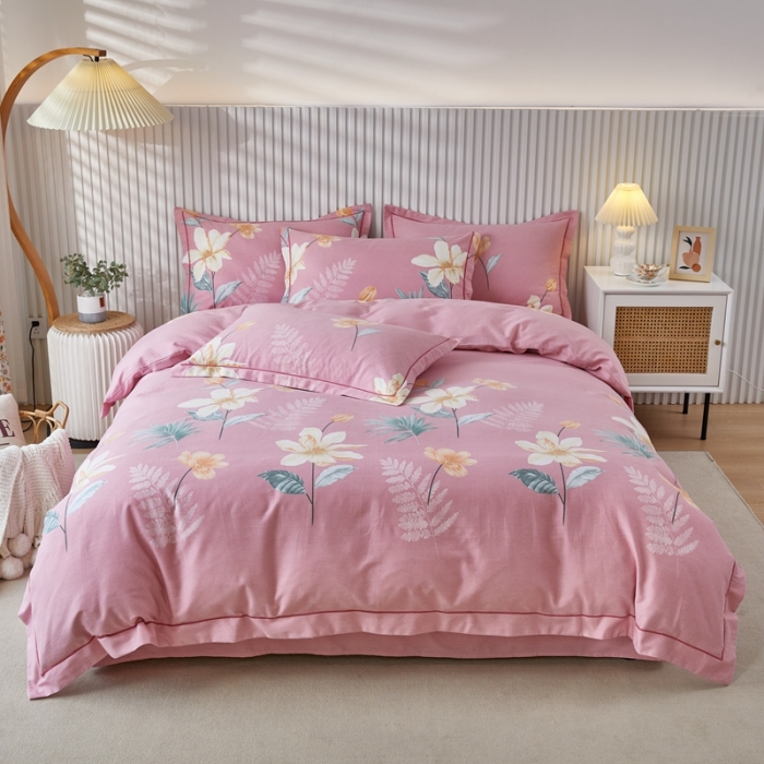 91家纺网 家纺一手货源 找家纺 杜先生 2023新款全棉加厚磨毛系列单被套甜花拾影-粉