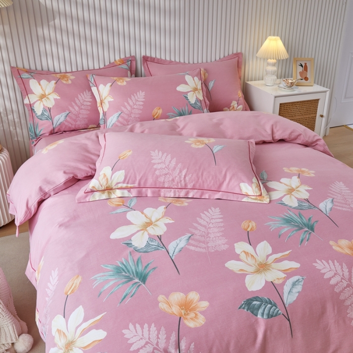 91家纺网 家纺一手货源 找家纺 杜先生 2023新款全棉加厚磨毛系列单被套甜花拾影-粉