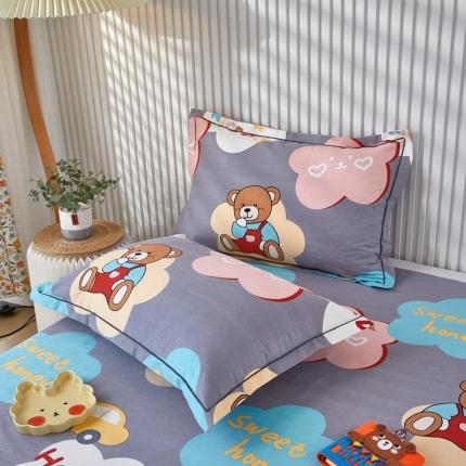 91家纺网 家纺一手货源 找家纺 杜先生新款全棉加厚喷气活性磨毛系列单枕套一对浪漫小熊-灰