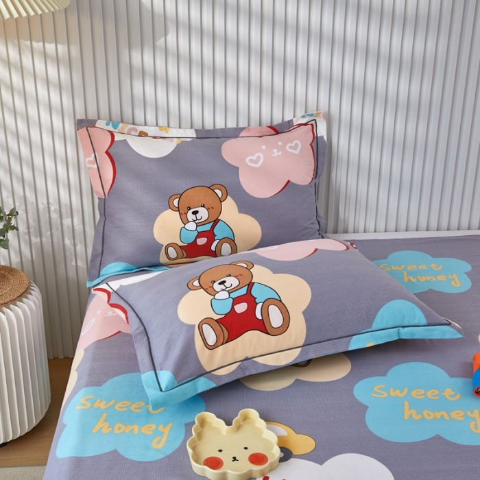 91家纺网 家纺一手货源 找家纺 杜先生新款全棉加厚喷气活性磨毛系列单枕套一对浪漫小熊-灰