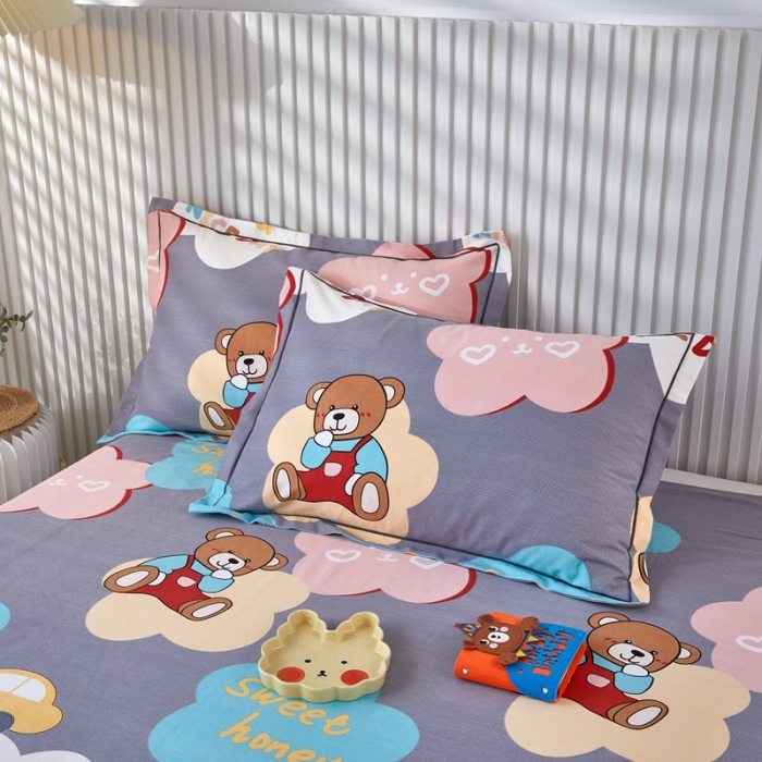 91家纺网 家纺一手货源 找家纺 杜先生新款全棉加厚喷气活性磨毛系列单枕套一对浪漫小熊-灰