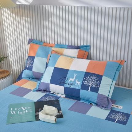 91家纺网 家纺一手货源 找家纺 杜先生新款全棉加厚喷气活性磨毛系列单枕套一对鹿角小镇-蓝