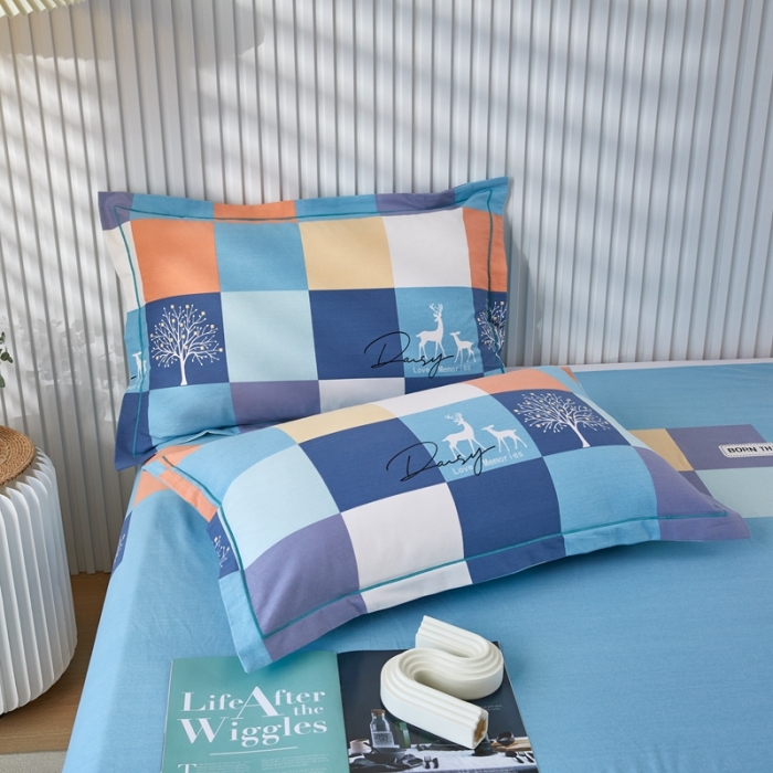 91家纺网 家纺一手货源 找家纺 杜先生新款全棉加厚喷气活性磨毛系列单枕套一对鹿角小镇-蓝