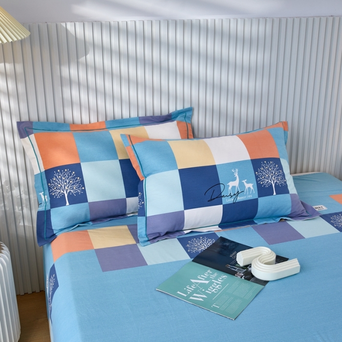 91家纺网 家纺一手货源 找家纺 杜先生新款全棉加厚喷气活性磨毛系列单枕套一对鹿角小镇-蓝