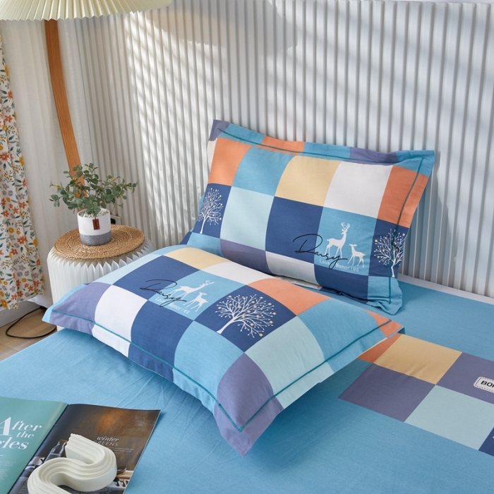 91家纺网 家纺一手货源 找家纺 杜先生新款全棉加厚喷气活性磨毛系列单枕套一对鹿角小镇-蓝