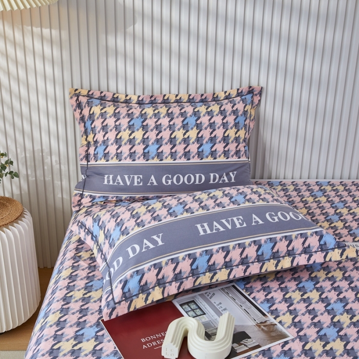 91家纺网 家纺一手货源 找家纺 杜先生新款全棉加厚喷气活性磨毛系列单枕套一对千鸟生活-粉