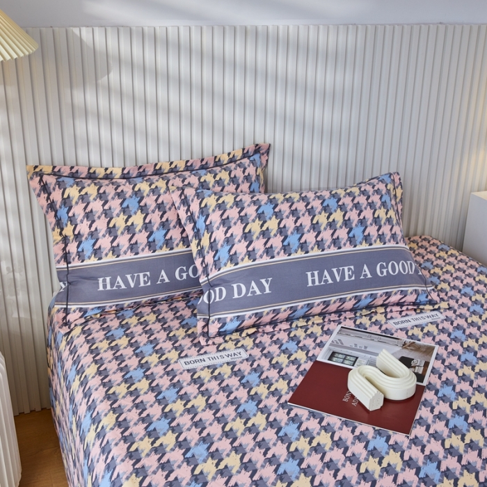 91家纺网 家纺一手货源 找家纺 杜先生新款全棉加厚喷气活性磨毛系列单枕套一对千鸟生活-粉