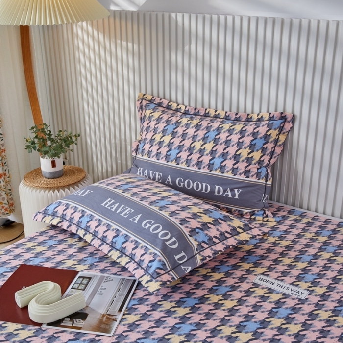 91家纺网 家纺一手货源 找家纺 杜先生新款全棉加厚喷气活性磨毛系列单枕套一对千鸟生活-粉