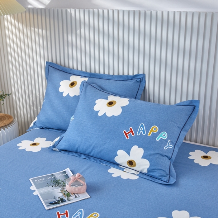 91家纺网 家纺一手货源 找家纺 杜先生新款全棉加厚喷气活性磨毛系列单枕套一对浅浅花漾-蓝