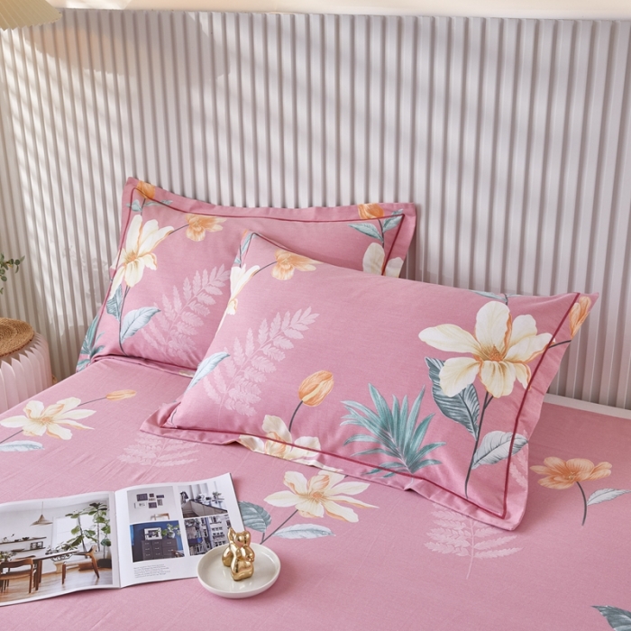 91家纺网 家纺一手货源 找家纺 杜先生新款全棉加厚喷气活性磨毛系列单枕套一对甜花拾影-粉