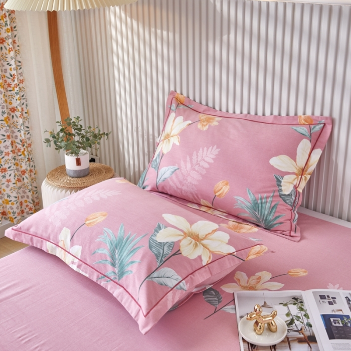 91家纺网 家纺一手货源 找家纺 杜先生新款全棉加厚喷气活性磨毛系列单枕套一对甜花拾影-粉