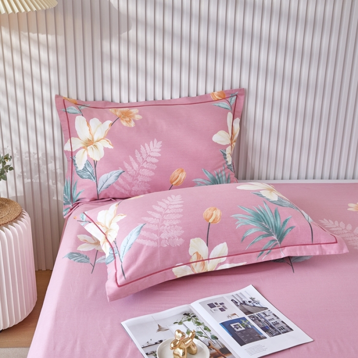 91家纺网 家纺一手货源 找家纺 杜先生新款全棉加厚喷气活性磨毛系列单枕套一对甜花拾影-粉