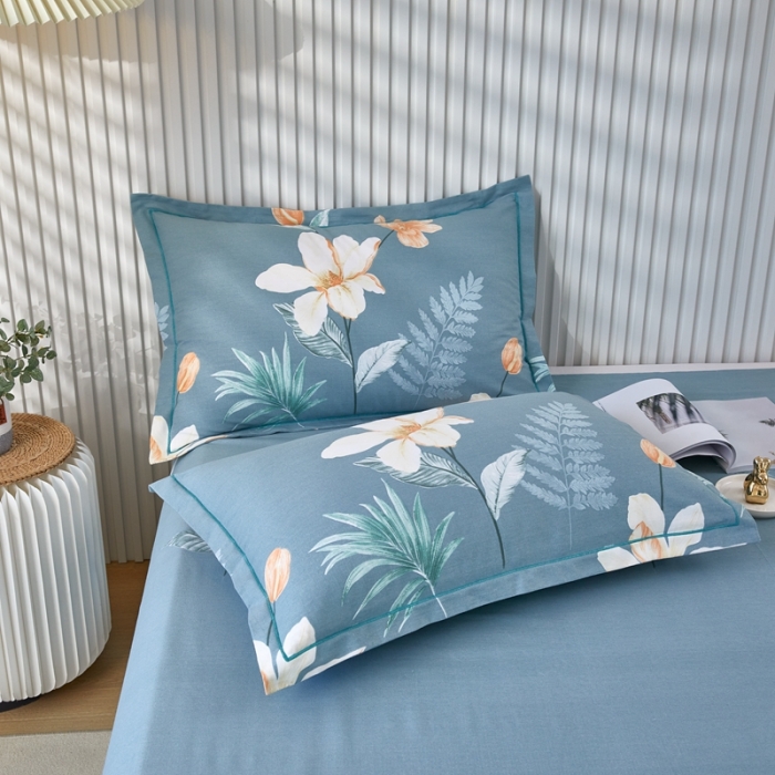 91家纺网 家纺一手货源 找家纺 杜先生新款全棉加厚喷气活性磨毛系列单枕套一对甜花拾影-绿