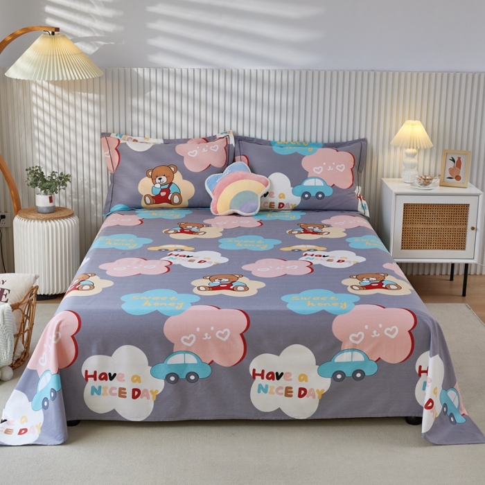 91家纺网 家纺一手货源 找家纺 杜先生新款全棉加厚磨毛系列床单浪漫小熊-灰（直角床单）