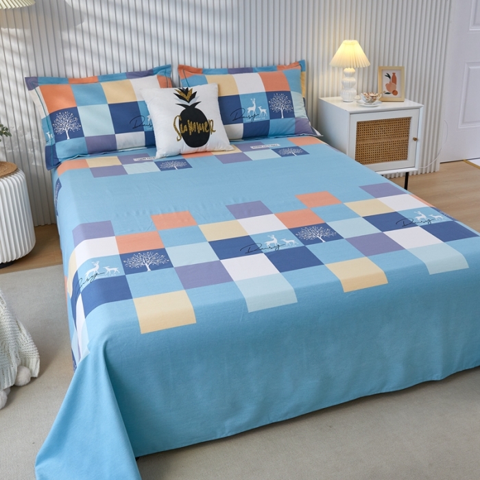 91家纺网 家纺一手货源 找家纺 杜先生新款全棉加厚磨毛系列床单鹿角小镇-蓝（直角床单）