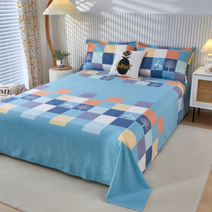 91家纺网 家纺一手货源 找家纺 杜先生新款全棉加厚磨毛系列床单鹿角小镇-蓝（直角床单）