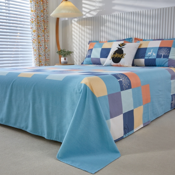 91家纺网 家纺一手货源 找家纺 杜先生新款全棉加厚磨毛系列床单鹿角小镇-蓝（直角床单）