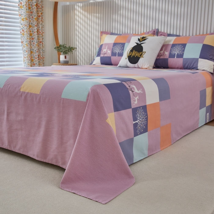 91家纺网 家纺一手货源 找家纺 杜先生 新款全棉加厚磨毛系列床单鹿角小镇-豆沙（直角床单）