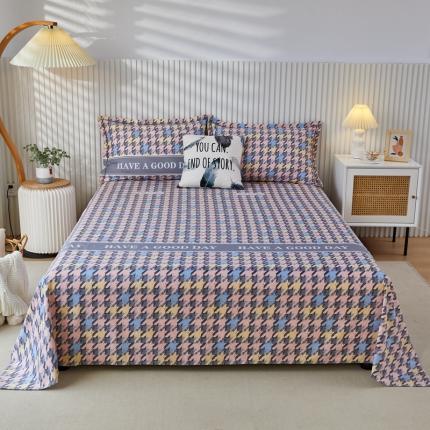 91家纺网 家纺一手货源 找家纺 杜先生 新款全棉加厚磨毛系列床单千鸟生活-粉（直角床单）