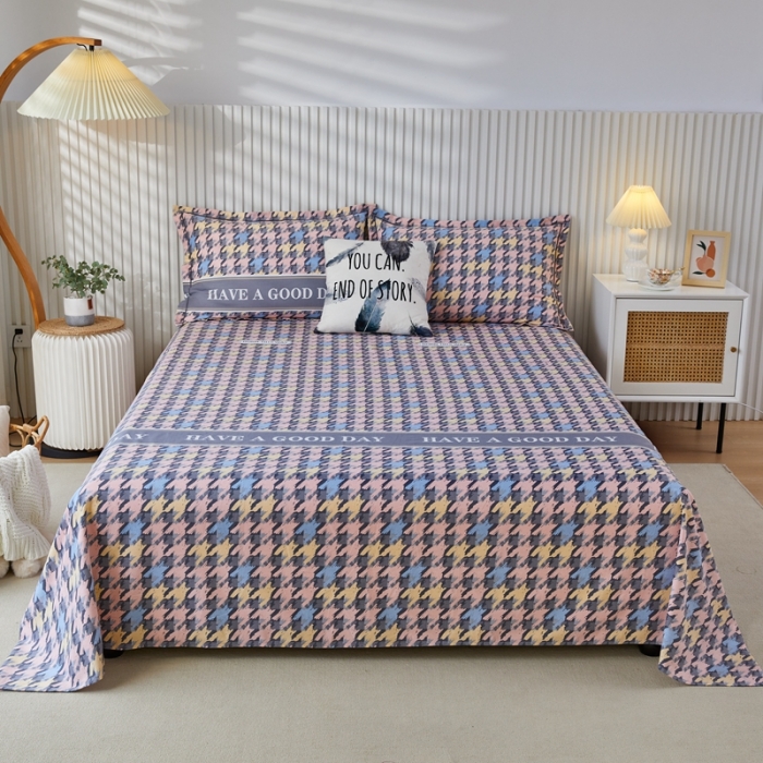 91家纺网 家纺一手货源 找家纺 杜先生 新款全棉加厚磨毛系列床单千鸟生活-粉（直角床单）