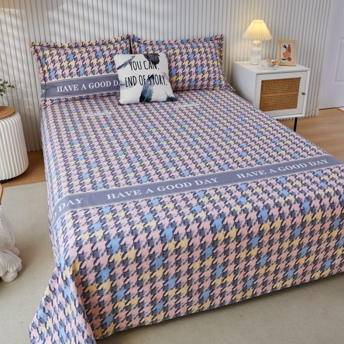 91家纺网 家纺一手货源 找家纺 杜先生 新款全棉加厚磨毛系列床单千鸟生活-粉（直角床单）