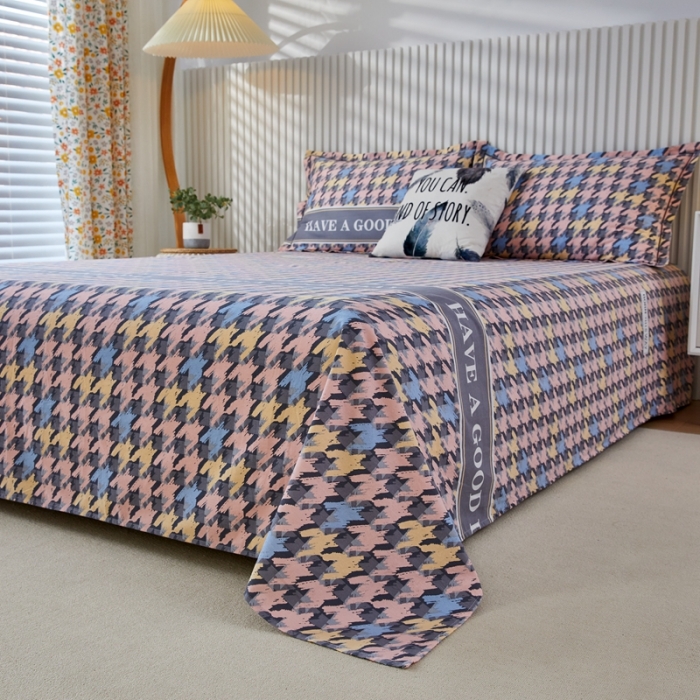 91家纺网 家纺一手货源 找家纺 杜先生 新款全棉加厚磨毛系列床单千鸟生活-粉（直角床单）