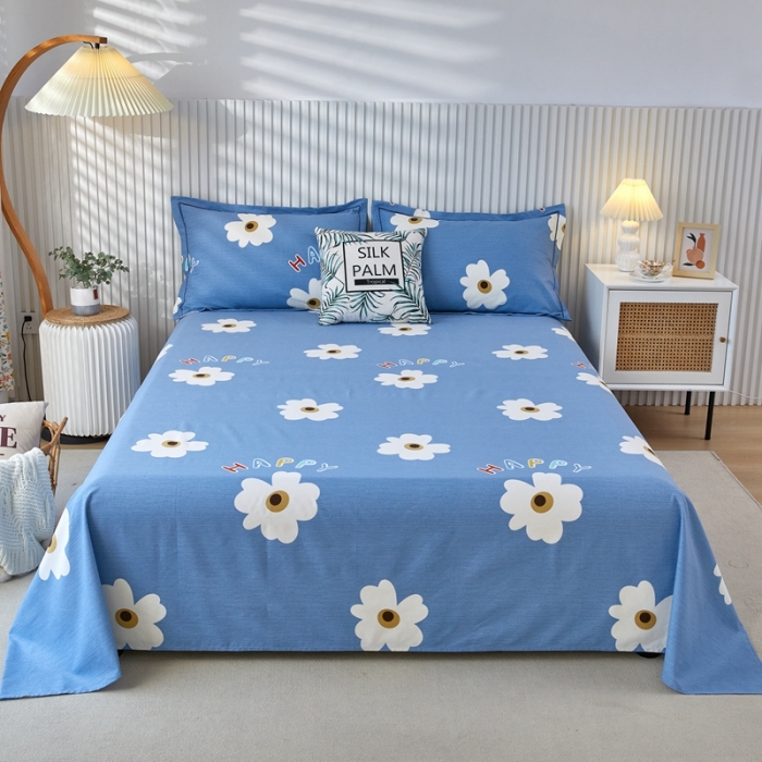 91家纺网 家纺一手货源 找家纺 杜先生新款全棉加厚磨毛系列床单浅浅花漾-蓝（直角床单）