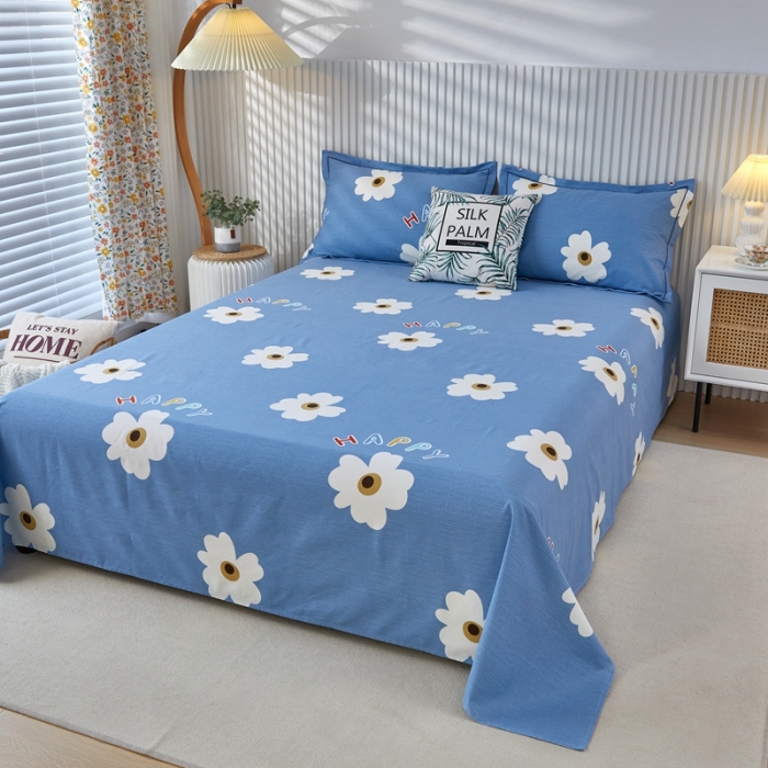 91家纺网 家纺一手货源 找家纺 杜先生新款全棉加厚磨毛系列床单浅浅花漾-蓝（直角床单）