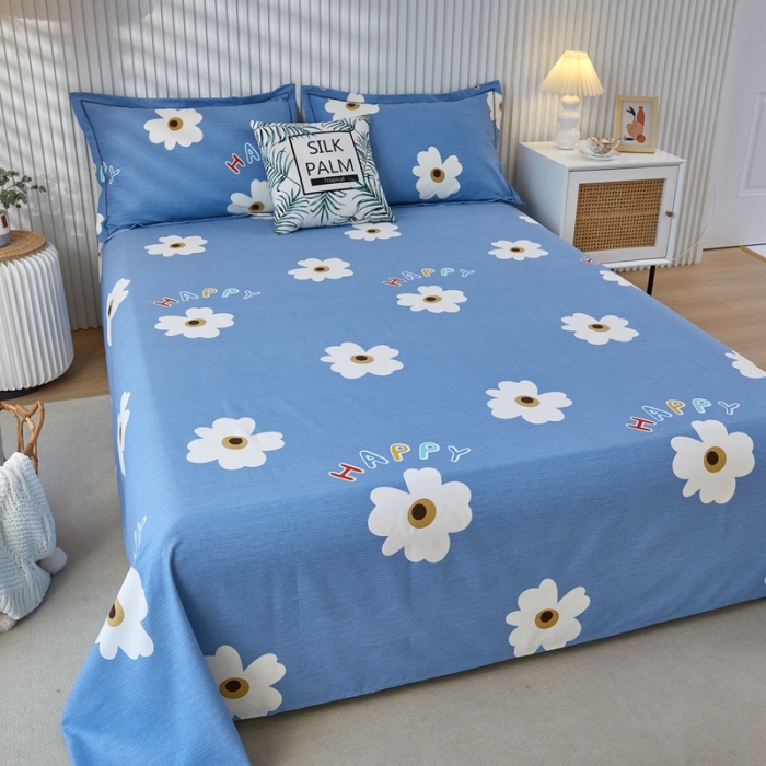 91家纺网 家纺一手货源 找家纺 杜先生新款全棉加厚磨毛系列床单浅浅花漾-蓝（直角床单）