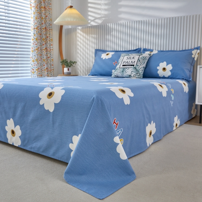 91家纺网 家纺一手货源 找家纺 杜先生新款全棉加厚磨毛系列床单浅浅花漾-蓝（直角床单）