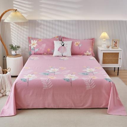 91家纺网 家纺一手货源 找家纺 杜先生新款全棉加厚磨毛系列床单甜花拾影-粉（直角床单）