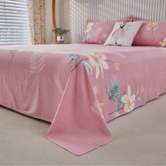 91家纺网 家纺一手货源 找家纺 杜先生新款全棉加厚磨毛系列床单甜花拾影-粉（直角床单）