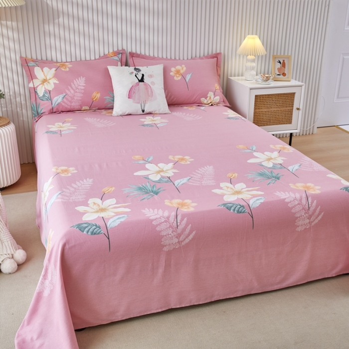 91家纺网 家纺一手货源 找家纺 杜先生新款全棉加厚磨毛系列床单甜花拾影-粉（直角床单）