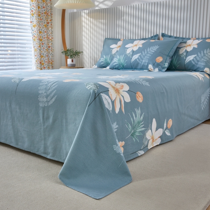 91家纺网 家纺一手货源 找家纺 杜先生新款全棉加厚磨毛系列床单甜花拾影-绿（直角床单）