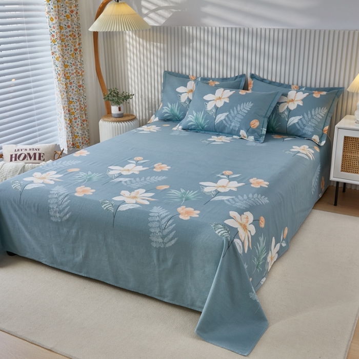 91家纺网 家纺一手货源 找家纺 杜先生新款全棉加厚磨毛系列床单甜花拾影-绿（直角床单）