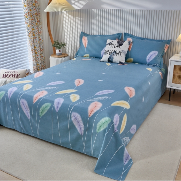 91家纺网 家纺一手货源 找家纺 杜先生新款全棉加厚磨毛系列床单夏日风情-绿（直角床单）