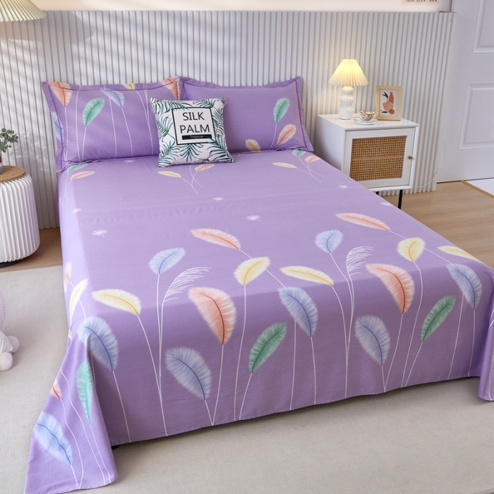 91家纺网 家纺一手货源 找家纺 杜先生新款全棉加厚磨毛系列床单夏日风情-紫（直角床单）