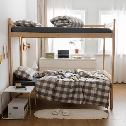 91家纺网 家纺一手货源 找家纺 北欧良品2022新款A类纯色织水洗棉学生上下铺四件套 灰中格