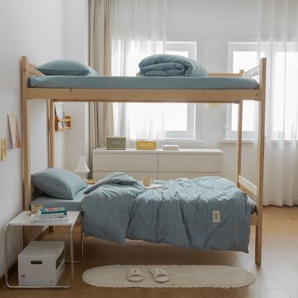 91家纺网 家纺一手货源 找家纺 北欧良品2022新款A类纯色织水洗棉学生上下铺四件套 金线格蓝